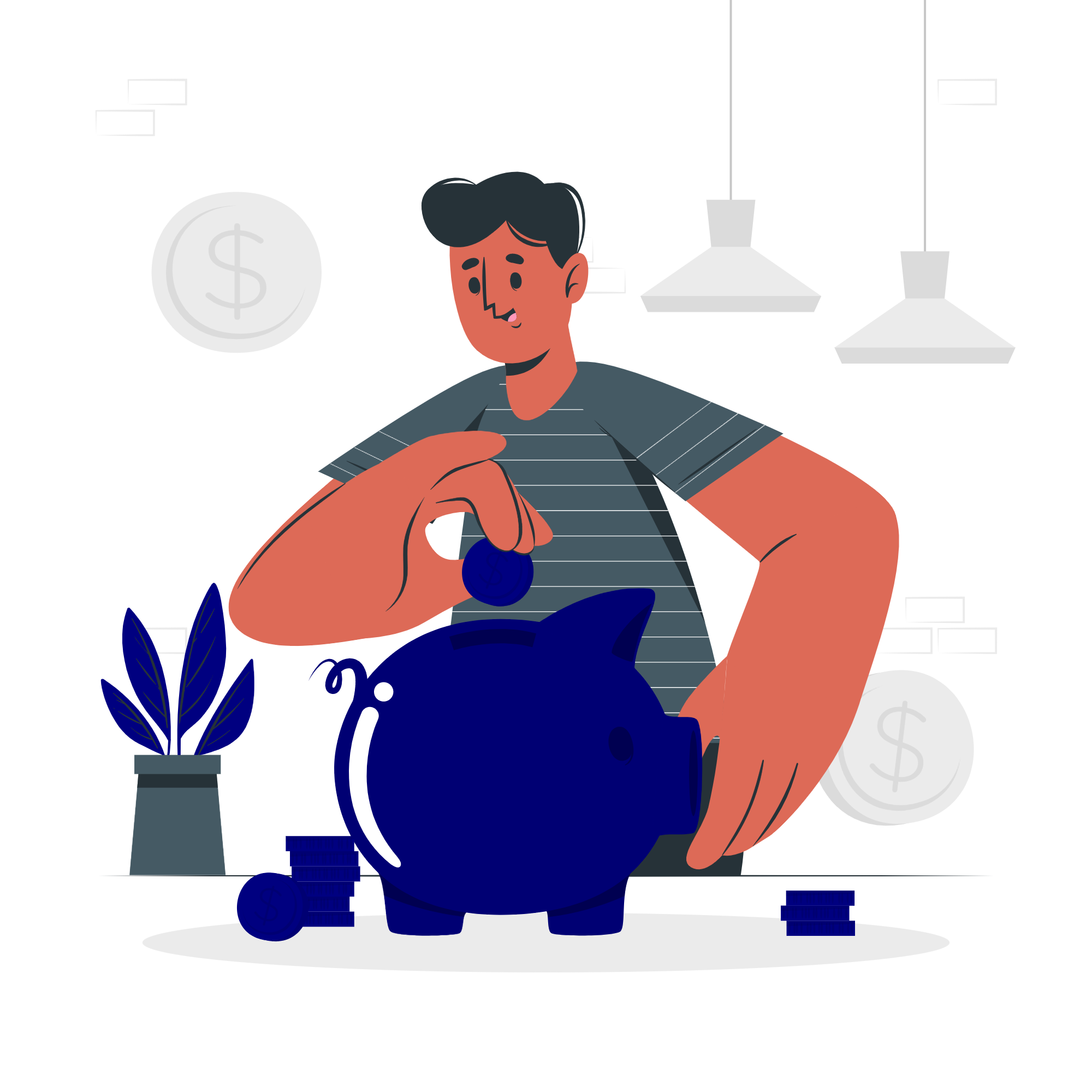 ilustração guardando dinheiro em um porquinho